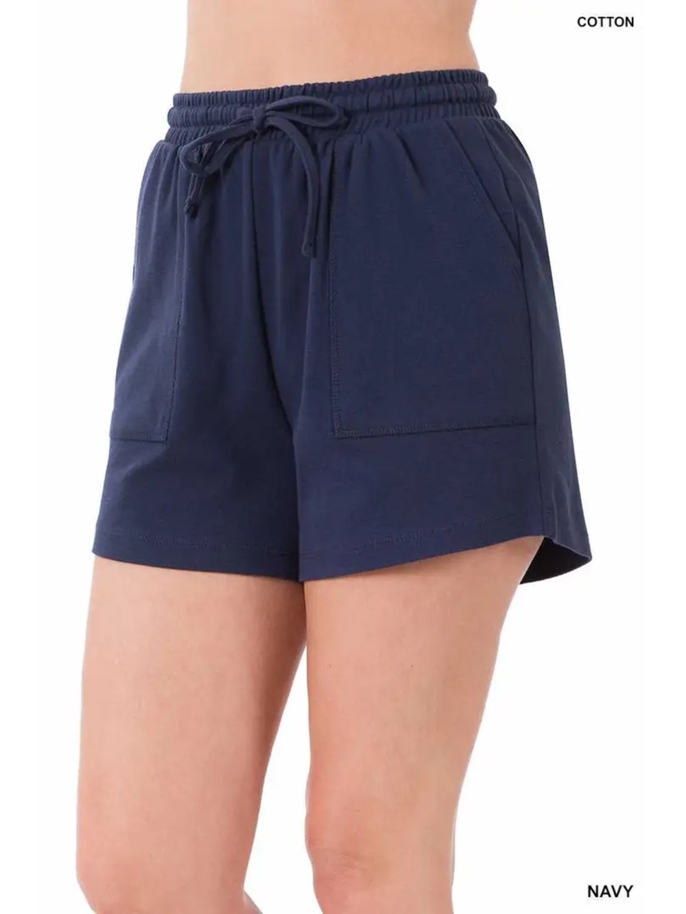 Zenana- 100% Cotton Navy Athletic Drawstring Women's Shorts